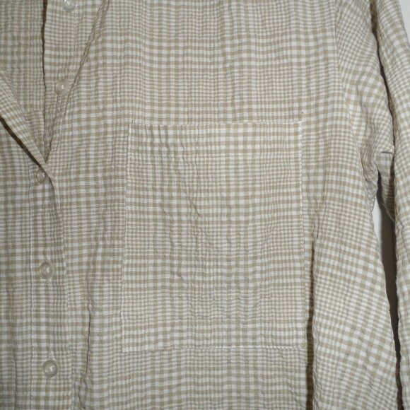 Maeve by Anthropologie Maxi Tunic Top Size S Tan White Plaid Button Down - Picture 7 of 14
